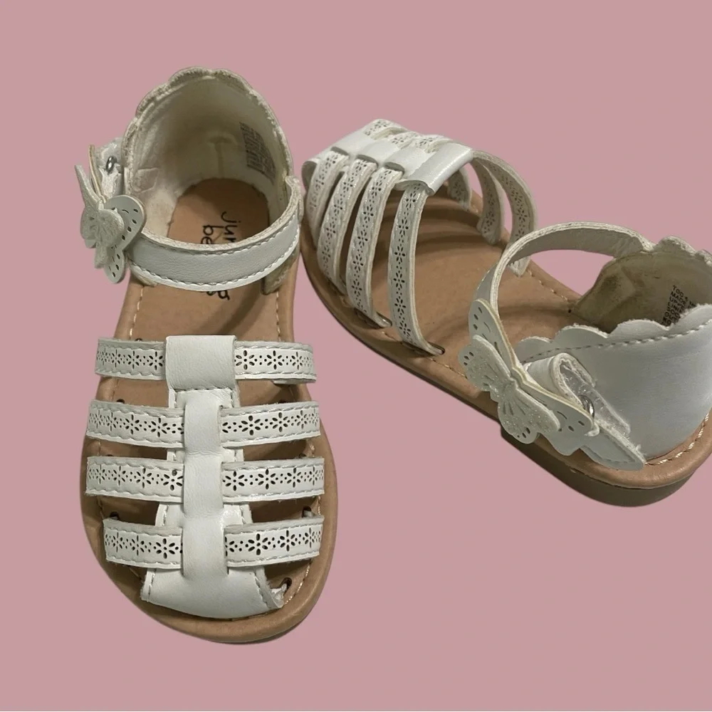 Jumping Beans sandals toddler girls 6 white fisherman style hook & loop closure